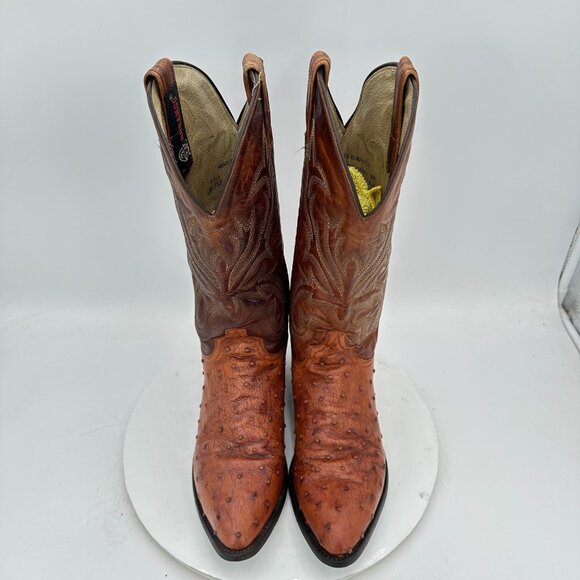 Durango Men Size 8D Brown Leather FullQuill Embroidered Ostrich Cowboy Boot - Picture 3 of 14